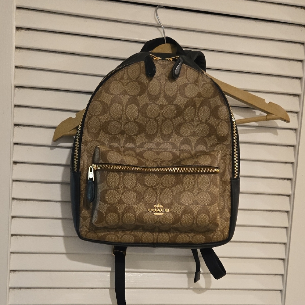 Coach Tan and Black Signature Backpack
